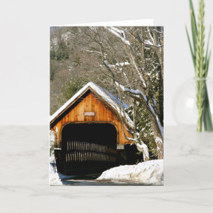 Tarjeta Woodstock, puente cubierto del VT en invierno