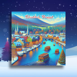 Tarjeta Woodstock, Vermont en tiempo de Navidades