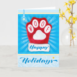 Tarjeta WOOF Red Paw Dog Navidades Mitten Felices Fiestas