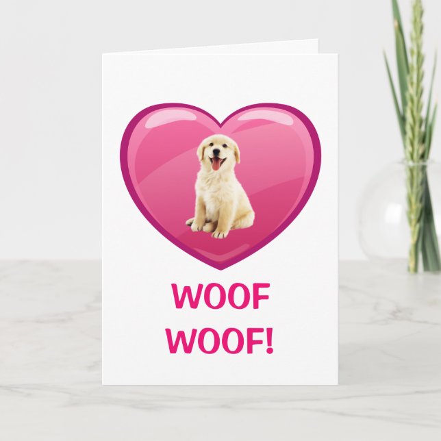 Tarjeta ¡WOOF! ¡WOOF! El día de San Valentín de Cachorro d (Anverso)