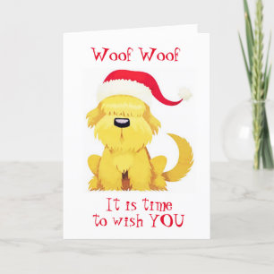 TARJETA WOOF WOOF SIGNIFICA "NAVIDAD MUY FELIZ"
