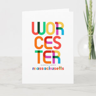 Tarjeta Worcester Massachusetts Mid Century, Pop Art,
