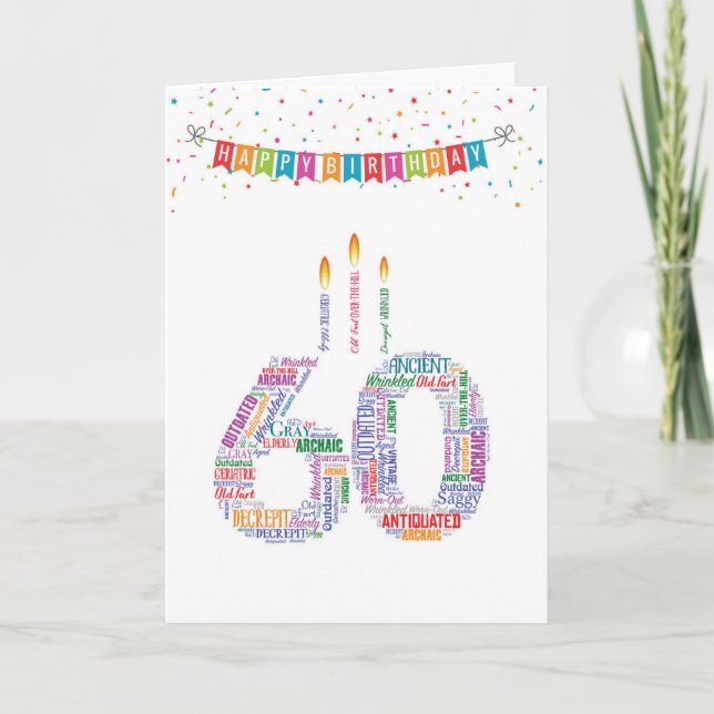 Tarjeta Word Cloud Milestones 60 - Cumpleaños (Anverso)