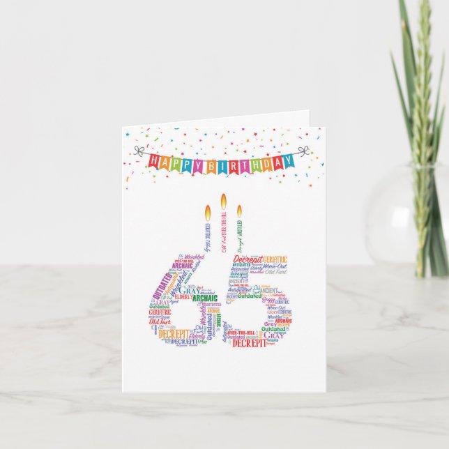 Tarjeta Word Cloud Milestones 65 - Cumpleaños (Anverso)