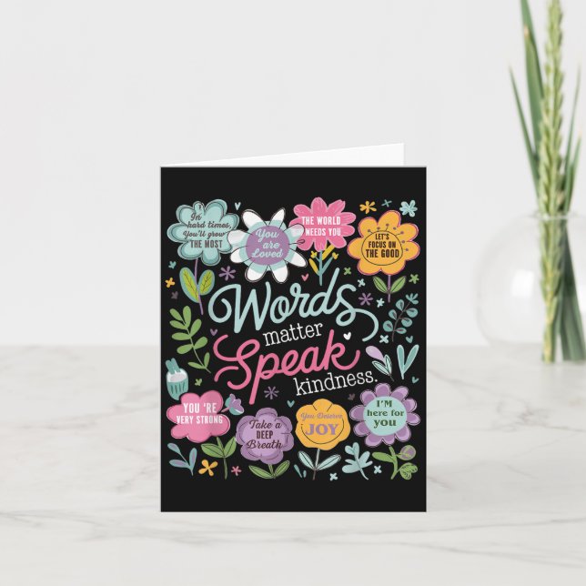 Tarjeta Words Speak Kindness Insrational Floral Sitive  (Anverso)