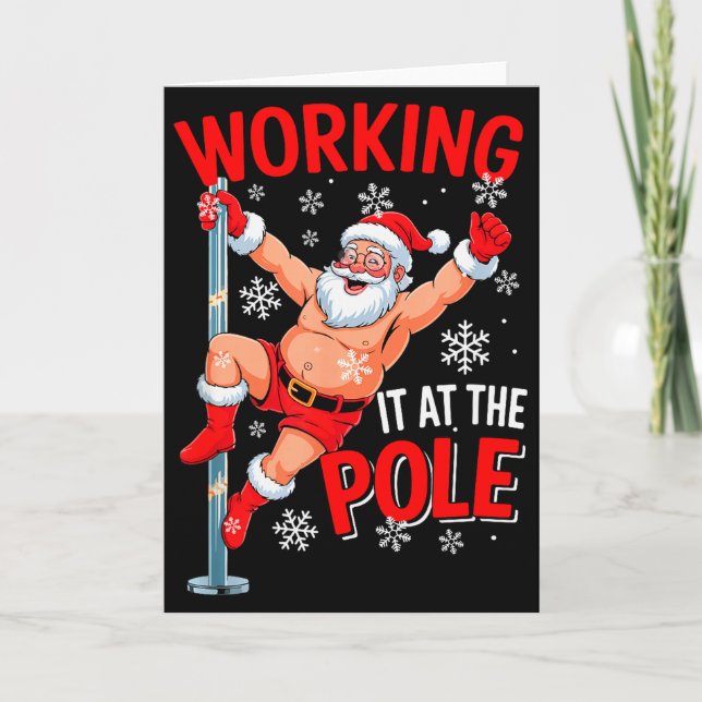 Tarjeta Working At Pole Xmas Santa Dancing Funny Joke Dirt (Anverso)