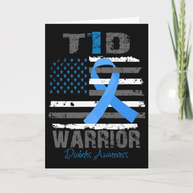 Tarjeta World Diabetes Awareness Blue Ribbon T1d Warrior T (Anverso)