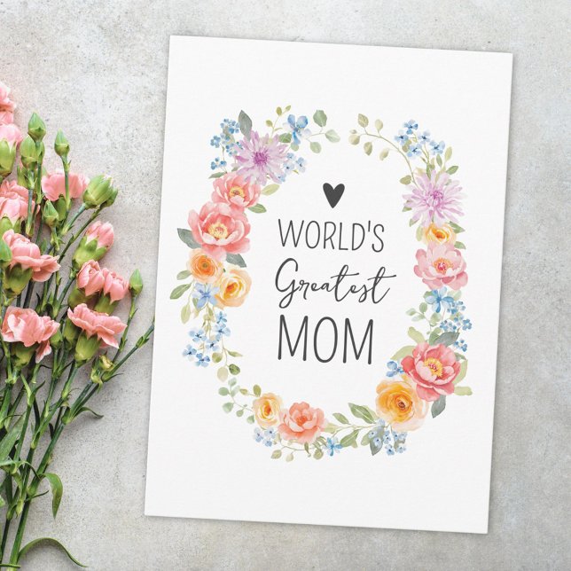 Tarjeta World's Greatest Mom Flower Wreath Mother's Day (Subido por el creador)