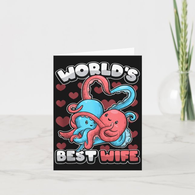 Tarjeta World's Wife Cute Kawaii Octopus Heart Cute Couple (Anverso)
