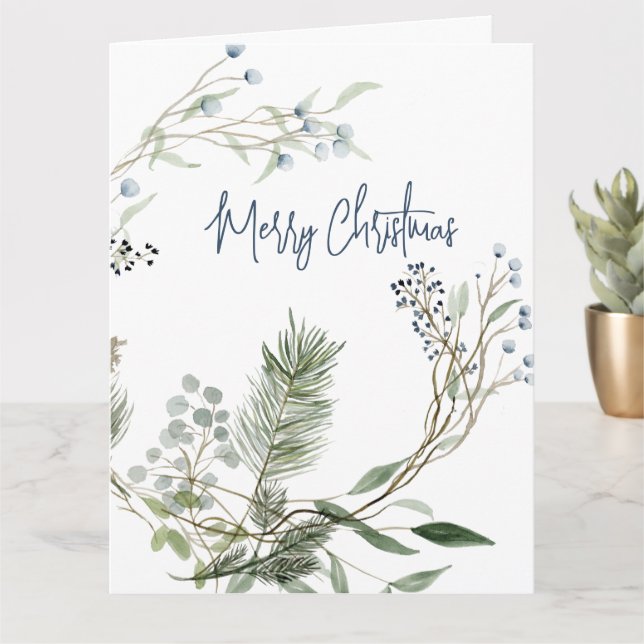 Tarjeta Wreath de invierno de Woodland Watercolor (Planta pequeña)