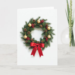 Tarjeta Wreath de Navidades Clásicos con Banda Roj