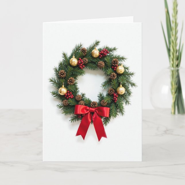 Tarjeta Wreath de Navidades Clásicos con Banda Roj (Anverso)