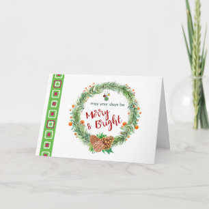 Tarjeta Wreath de Navidades merry y brillantes