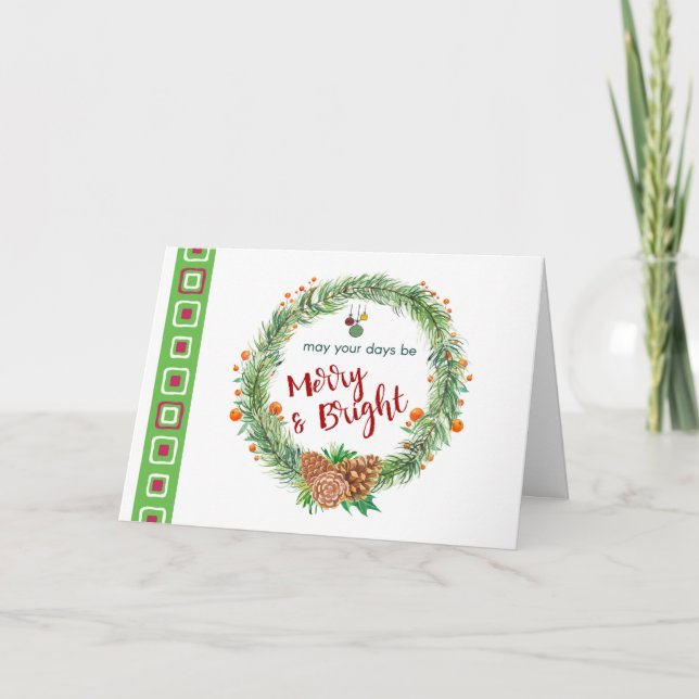 Tarjeta Wreath de Navidades merry y brillantes (Anverso)