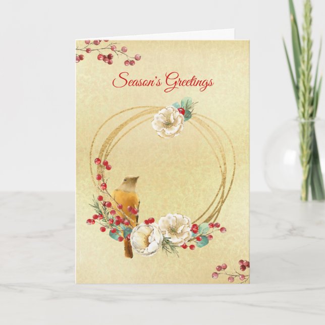 Tarjeta Wreath de oro con Navidades de la Magnolia y los p (Anverso)