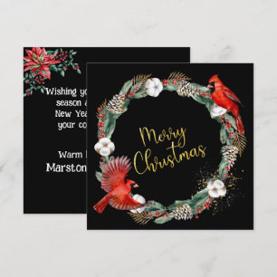 Tarjeta Wreath de vacaciones, Cardenales rojos - Navidades