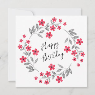 Tarjeta Wreath floral de color gris rojo