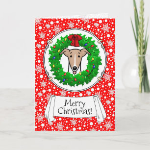 Tarjeta Wreath & Lights Whippet - Amanecer y blanco