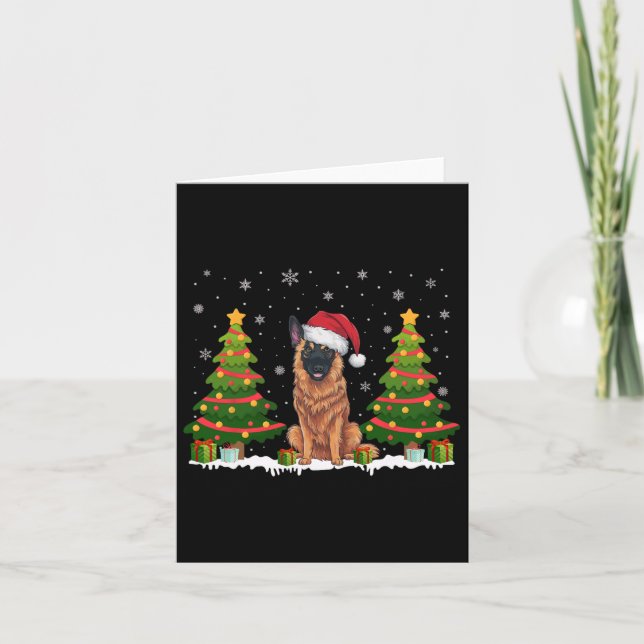 Tarjeta Xmas alumbra al perro malinés belga Santa Hat Navi (Anverso)