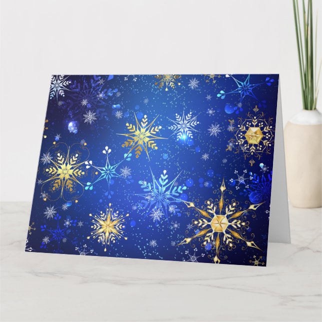 Tarjeta XMAS Blue Background with Golden Snowflakes (Anverso)