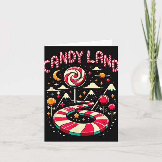Tarjeta Xmas Candy Land Rainbow Trail Candy Cane Merry Chr (Anverso)