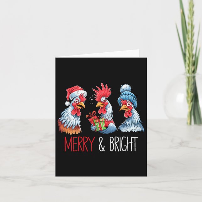 Tarjeta Xmas Chickens Santa Hat Navidades Granja Animal Fu (Anverso)