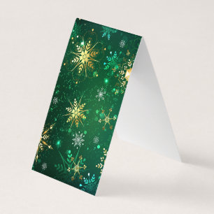 Tarjeta Xmas copos de nieve dorados sobre fondo verde