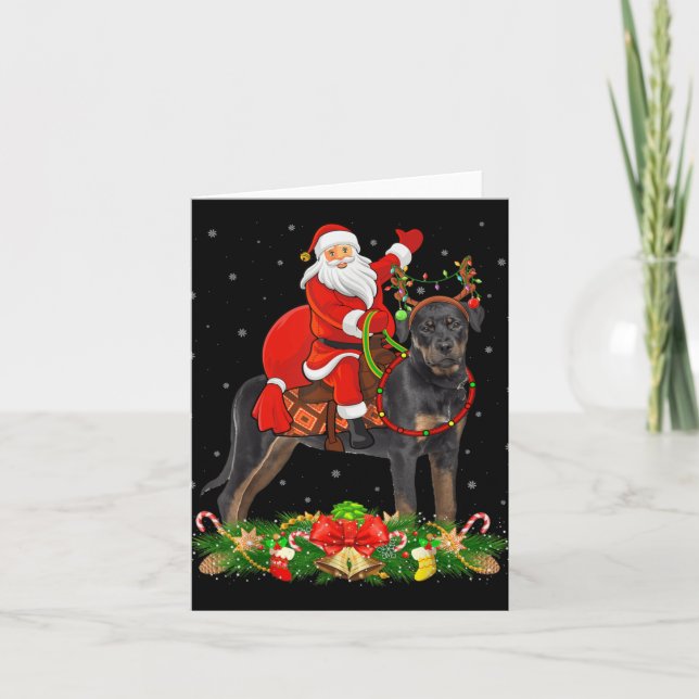 Tarjeta Xmas Decor Funny Santa Riding Rottweiler Dog Chris (Anverso)