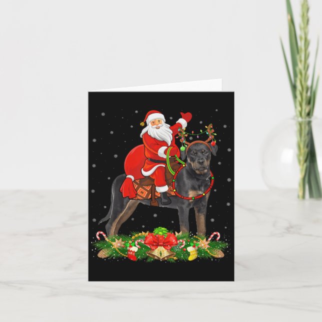 Tarjeta Xmas Decor Funny Santa Riding Rottweiler Dog Chris (Anverso)