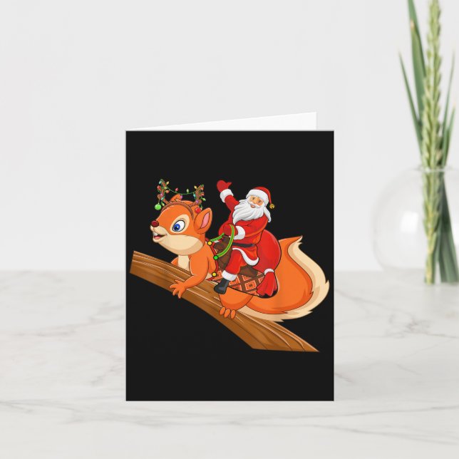 Tarjeta Xmas Family Matching Funny Santa Riding Squirrel C (Anverso)