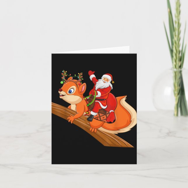 Tarjeta Xmas Family Matching Funny Santa Riding Squirrel C (Anverso)