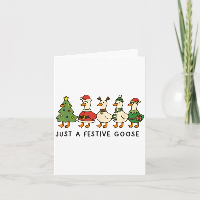 Tarjeta Xmas Funny Silly Goose Christmas Pjs Just A Festiv (Anverso)