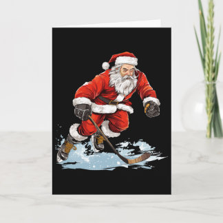 Tarjeta Xmas Holiday Fun Santa Playing Ice Hockey Christma
