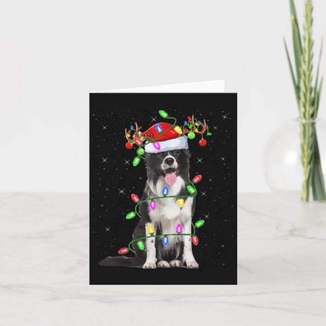 Tarjeta Xmas Holiday Lighting Santa Border Collie Dog Chri (Anverso)