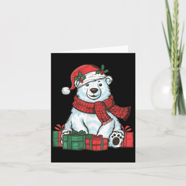 Tarjeta Xmas Holiday Santa Hat Lar Bear Christmas  (Anverso)