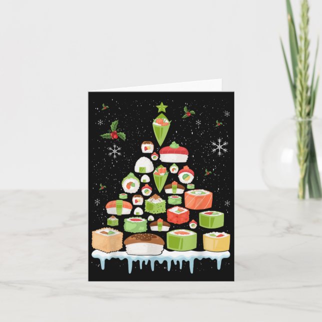 Tarjeta Xmas Japanese Sushi Christmas Tree Holiday Pajama  (Anverso)