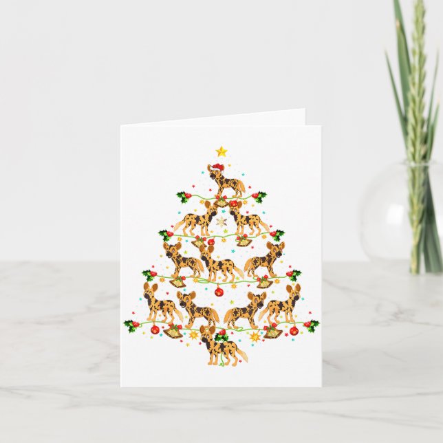 Tarjeta Xmas Lighting Santa African Wild Dog Christmas Tre (Anverso)