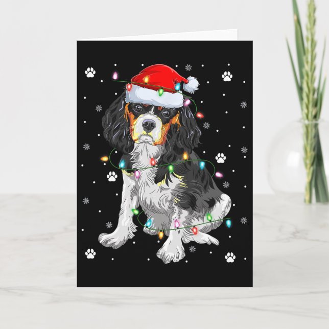 Tarjeta Xmas Lighting Santa Cavalier King Charles Spaniel  (Anverso)