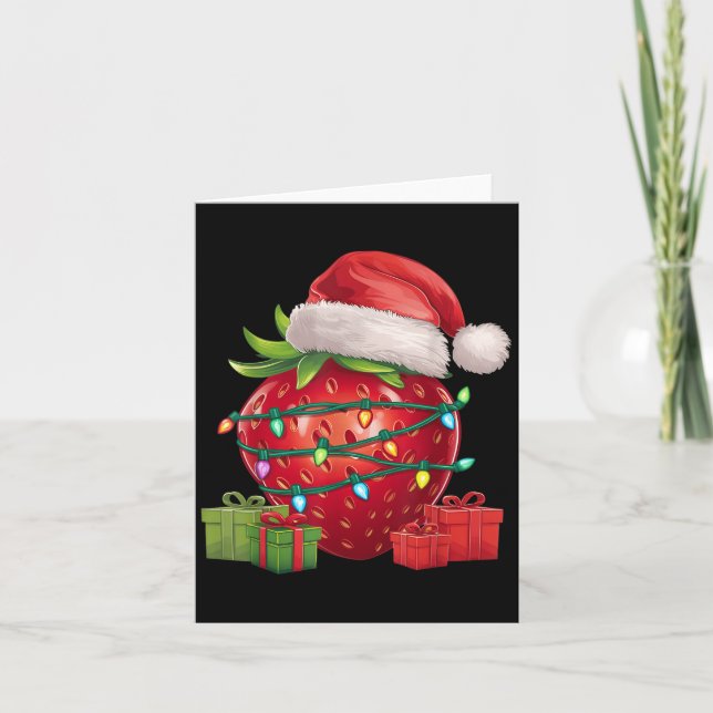 Tarjeta Xmas Lighting Santa Hat Strawberry Christmas  (Anverso)