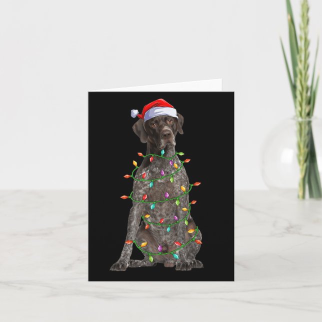 Tarjeta Xmas Lights Santa German Shorthaired Inter Dog Chr (Anverso)