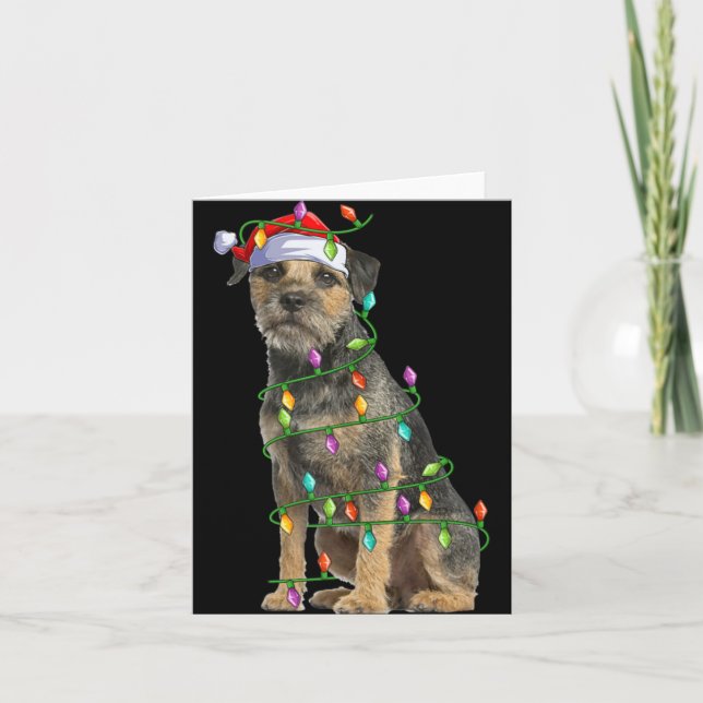 Tarjeta Xmas Lights Santa Hat Border Terrier Dog Christmas (Anverso)
