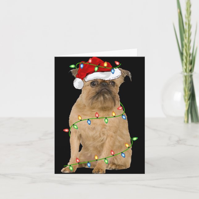 Tarjeta Xmas Lights Santa Hat Brussels Griffon Dog Christm (Anverso)