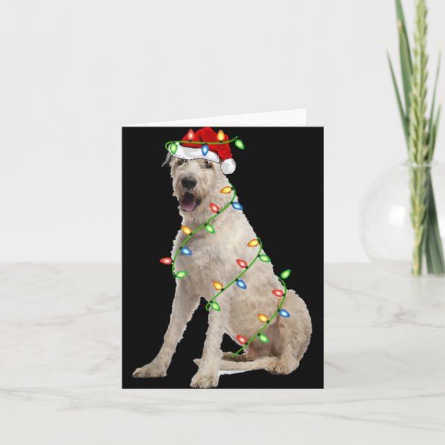 Tarjeta Xmas Lights Santa Hat Irish Wolfhound Dog Christma (Anverso)