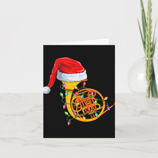 Tarjeta Xmas Lights Santa Hat Musical French Horn Christma (Anverso)