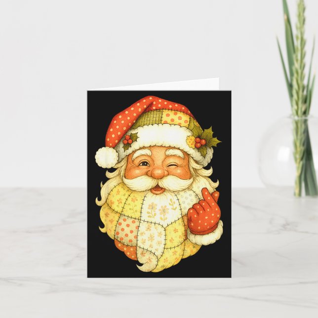 Tarjeta Xmas Patchwork Santa Claus Christmas Funny Mens Wo (Anverso)
