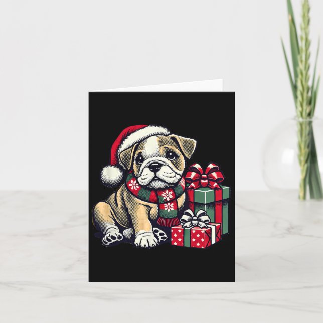 Tarjeta Xmas Santa Hat Bulldog inglés 1 (Anverso)