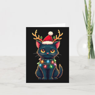 Tarjeta Xmas Tee Reindeer Black Cute Cat Navidades Luces