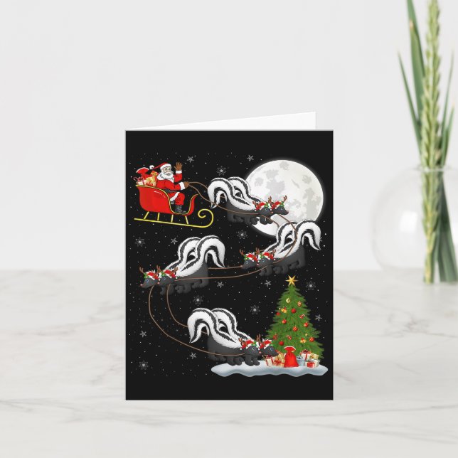 Tarjeta Xmas Tree Lighting Santa Riding Skunk Christmas  (Anverso)