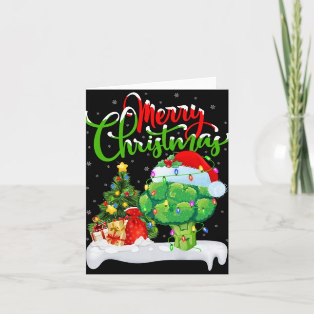 Tarjeta Xmas Tree Lights Santa Hat Vegetable Broccoli Chri (Anverso)