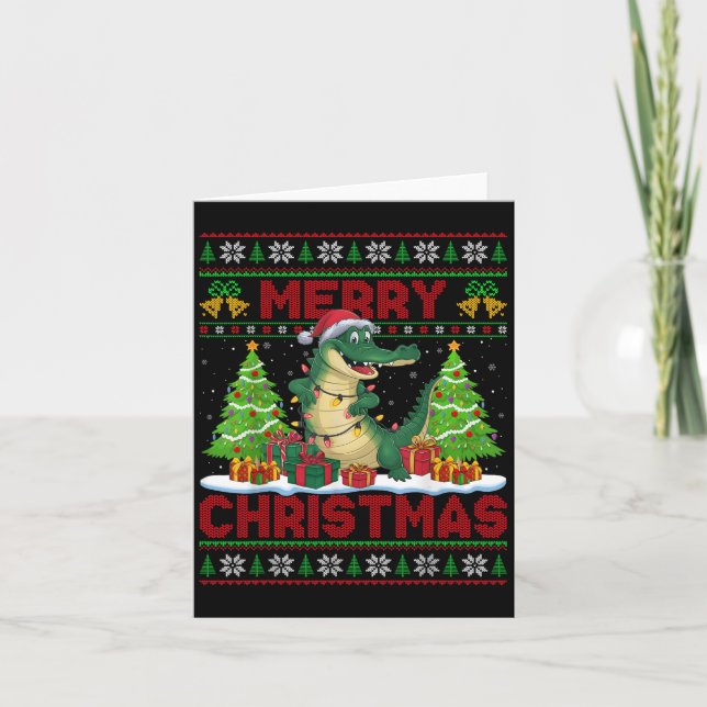 Tarjeta Xmas Tree Ugly Style Santa Hat Alligator Christmas (Anverso)